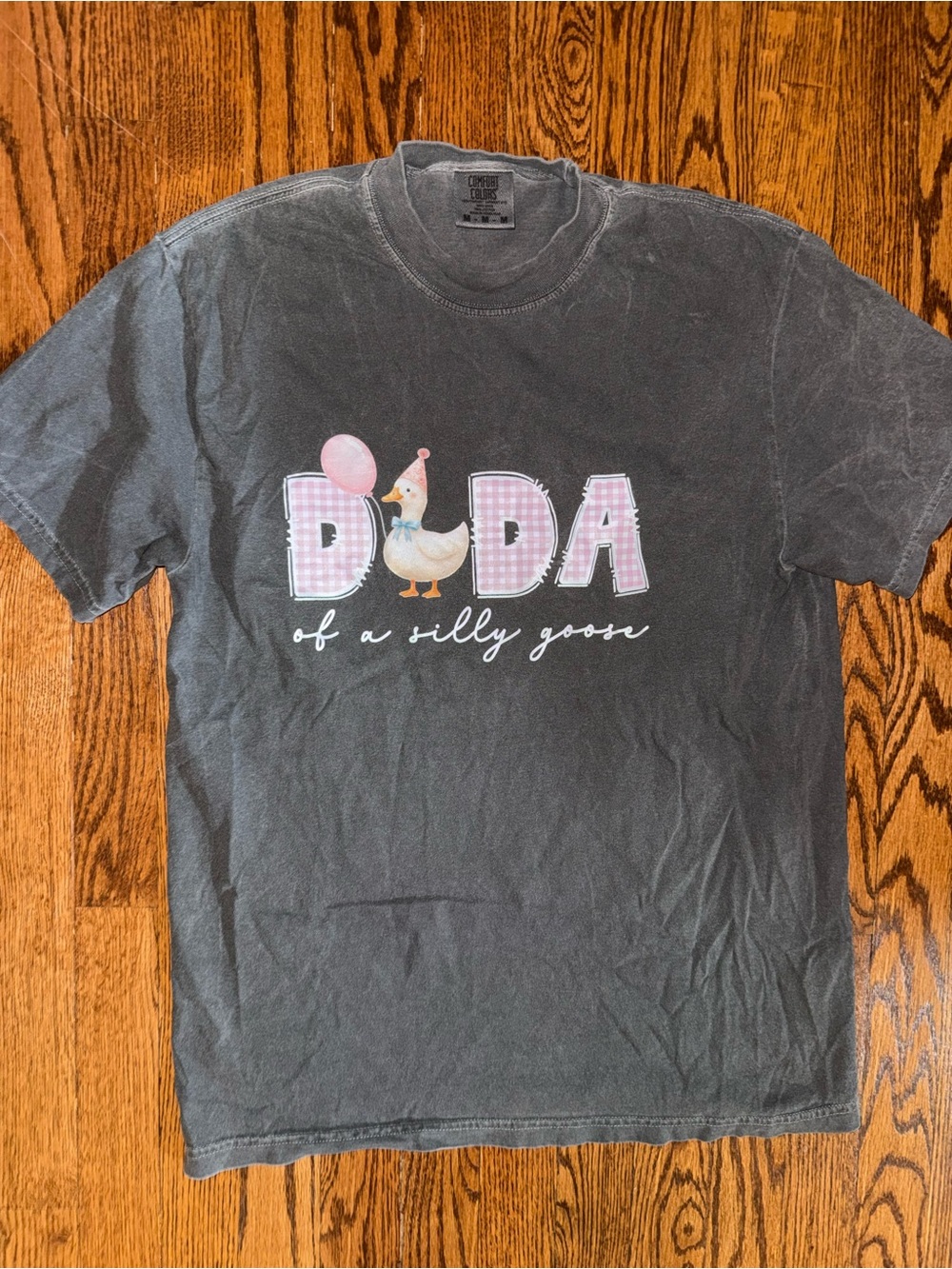 Comfort Colors Charcoal Tee with Pink Plaid 'DADA' Goose Graphic